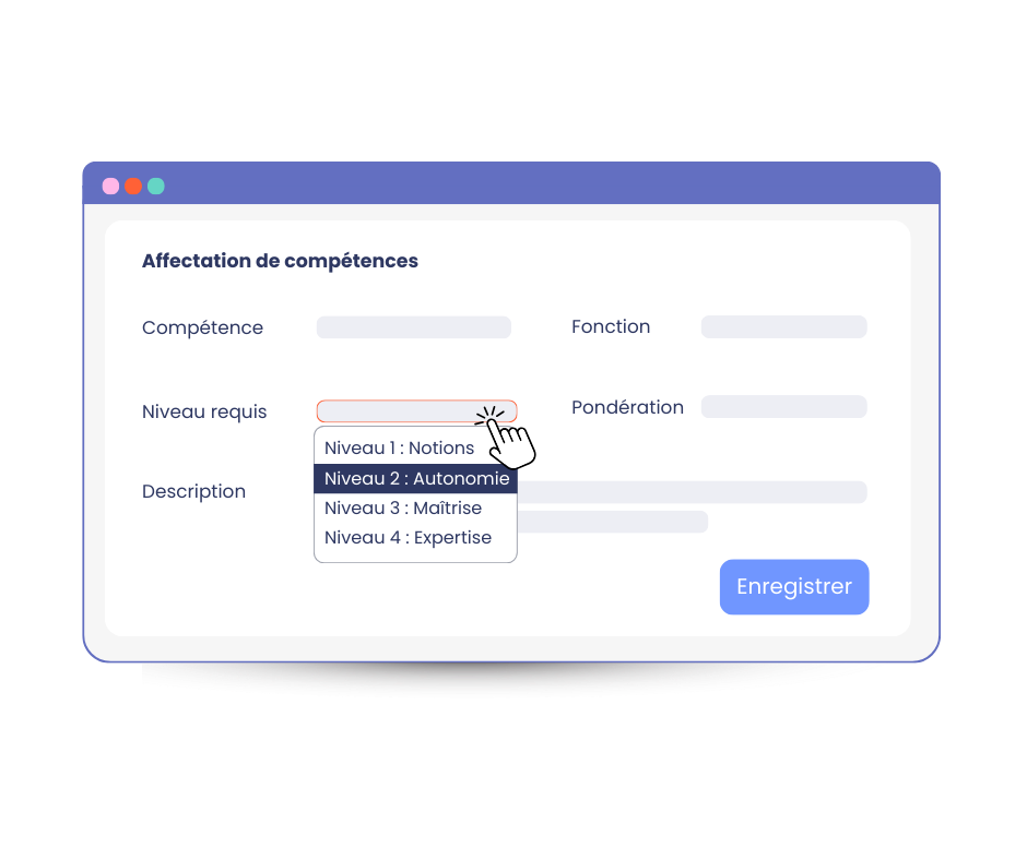 Logiciel de gestion des compétences mpleo - Définition du niveau de compétence requis