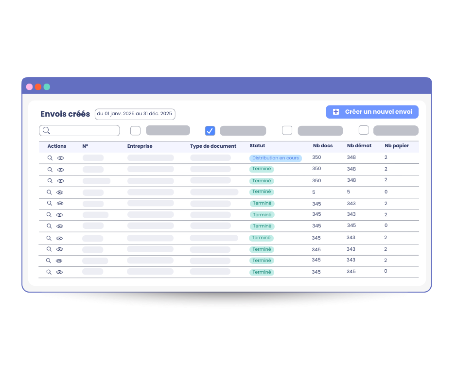 Logiciel dématérialisation RH mpleo - Tableau de suivi des envois