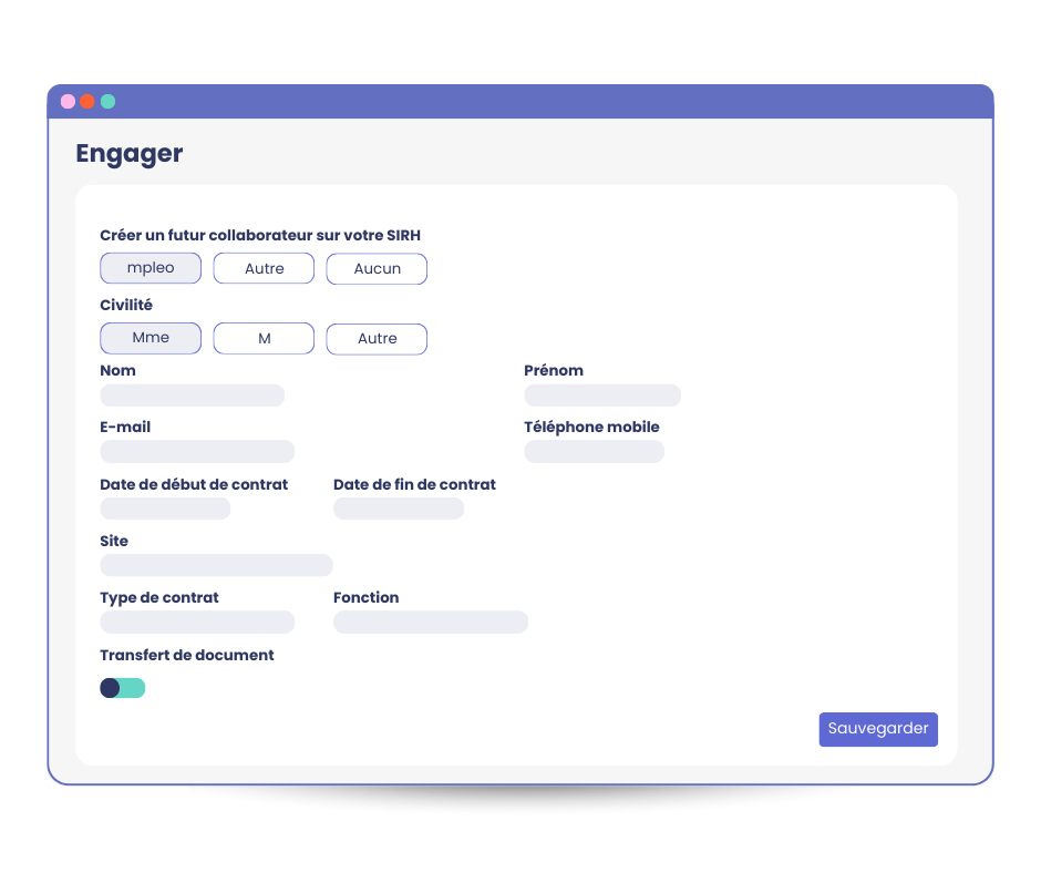 Création d'un nouveau collaborateur dans mpleo suite à son recrutement