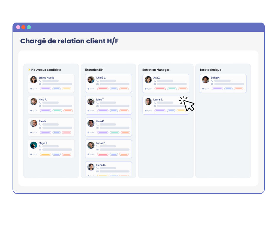 Logiciel ATS vue kanban des candidatures